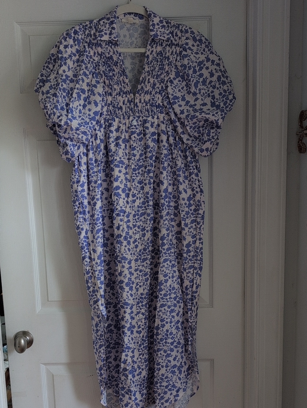entro White Maxi Dress with Blue Floral Print